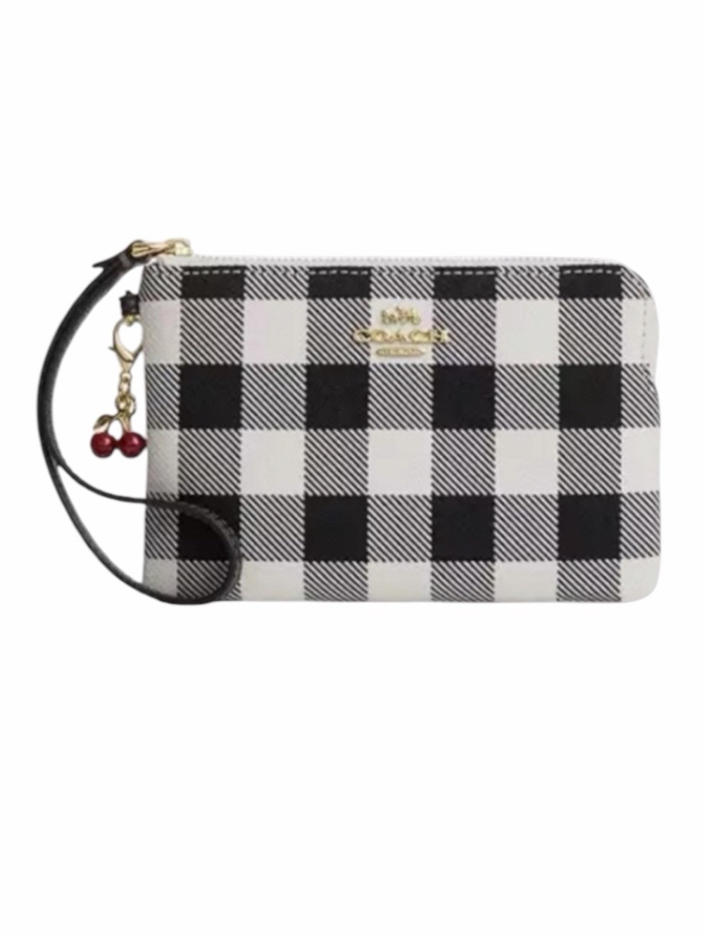 Coach Corner Zip Wristlet Check With Gingham Print And Charm NWT